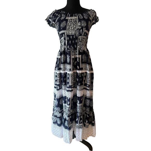 EUROPEAN BRAND NWT Navy White Maxi Dress Size S-M - Picture 1 of 7